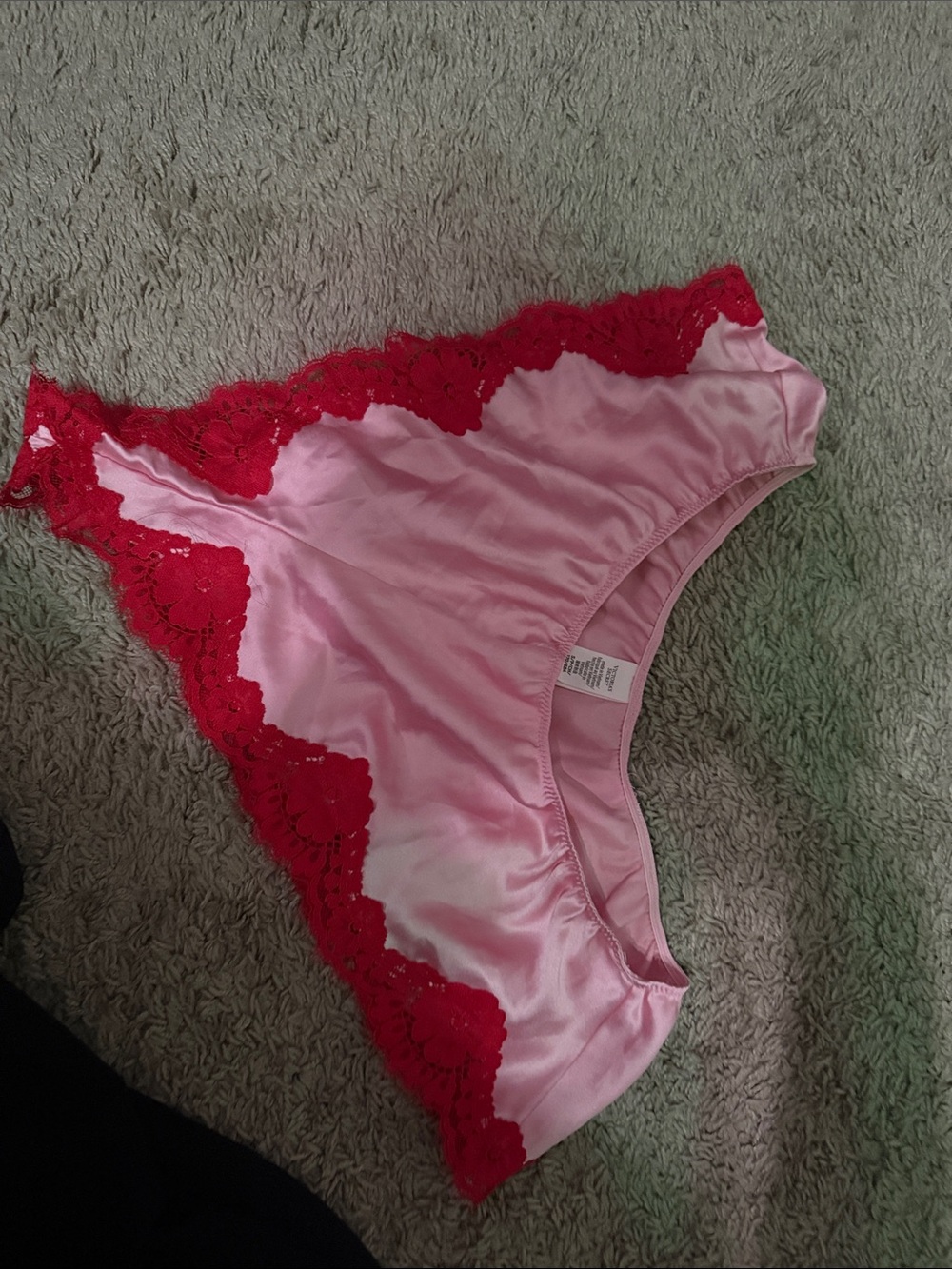 Satin Lace Trim Pink & Red Camisole Set - Picture 3 of 4